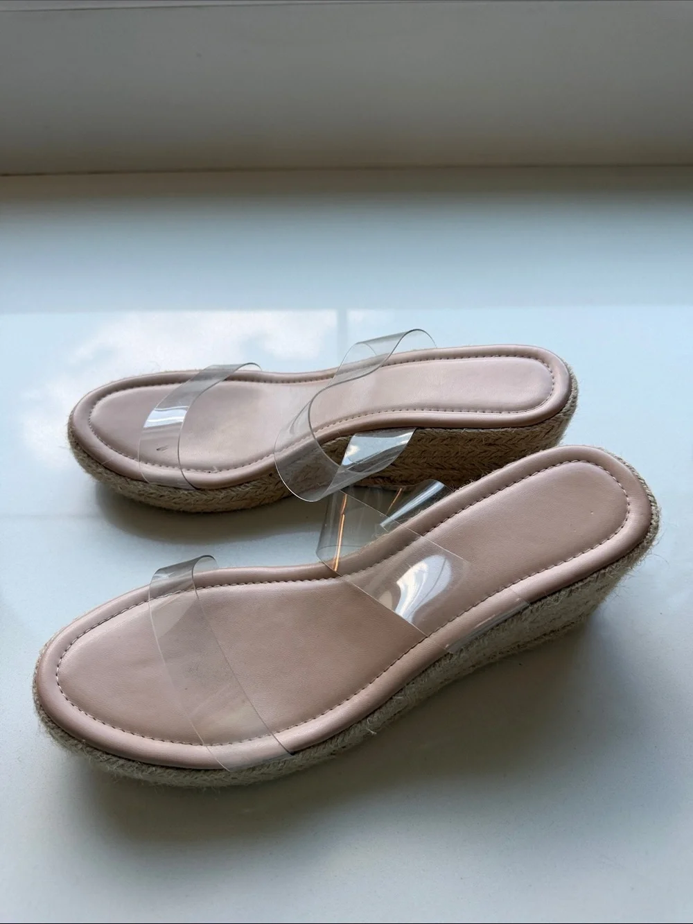 Clear Strap Nude Espadrille Slide Sandals - Women's